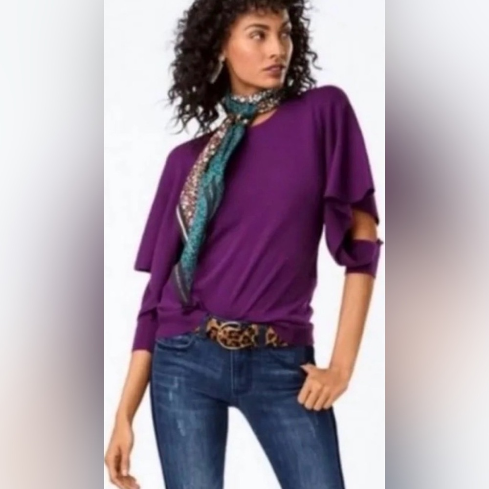 Dark Purple CAbi Open Sleeve Peek Pullover Sweater Shirt Top M